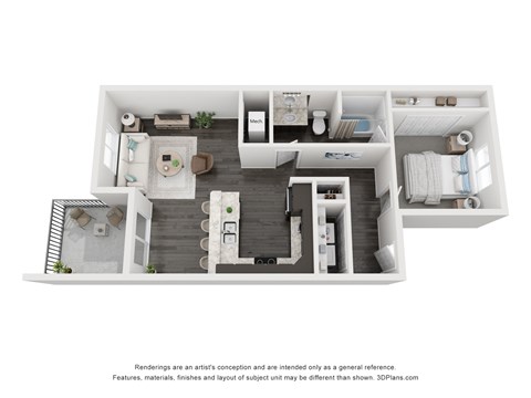 Floor plan for 1 bed, 1 bath, 772 sqft